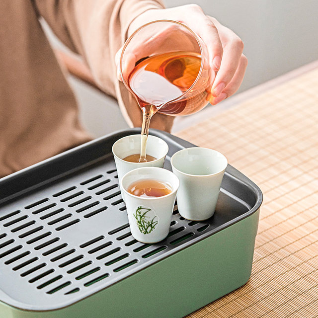 Embedded tea tray, household small portable travel dry bubble tray, fashionable and simple drain tea table tray, tea cup tray