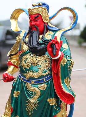 好货寺庙供奉佛像站关公 横刀绿袍关公摆件 供奉横刀关公1米6珈蓝