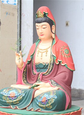 好货厂家直销树脂佛像观音菩萨坐莲花观音菩萨1米1高古彩观世音菩