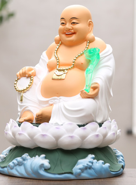 好货如意树脂佛像12寸弥勒佛 客厅大肚弥勒佛摆件 白衣彩绘笑佛