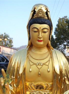 好货寺庙树脂佛像 金色2米3高带背光坐观音菩萨 莲花观世音佛像