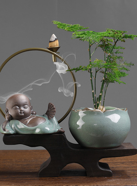 极速盆新中式禅意办公室s绿植装厅饰品客书桌面家居中式陶瓷玄关
