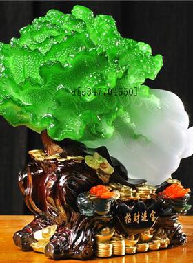 极速大号玉白菜摆件招财金蟾酒柜玄关电视K柜装饰品店铺前台开业