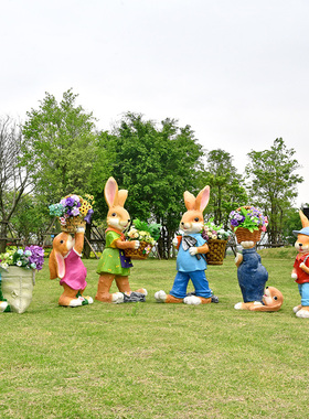 户外卡通兔d子雕塑仿真动物鸡鸭花缸落地装饰摆件幼儿园玻璃钢小