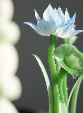 淄博琉璃手工艺品荷花桌s面摆件治愈玻璃罩永生花好运莲莲装饰礼