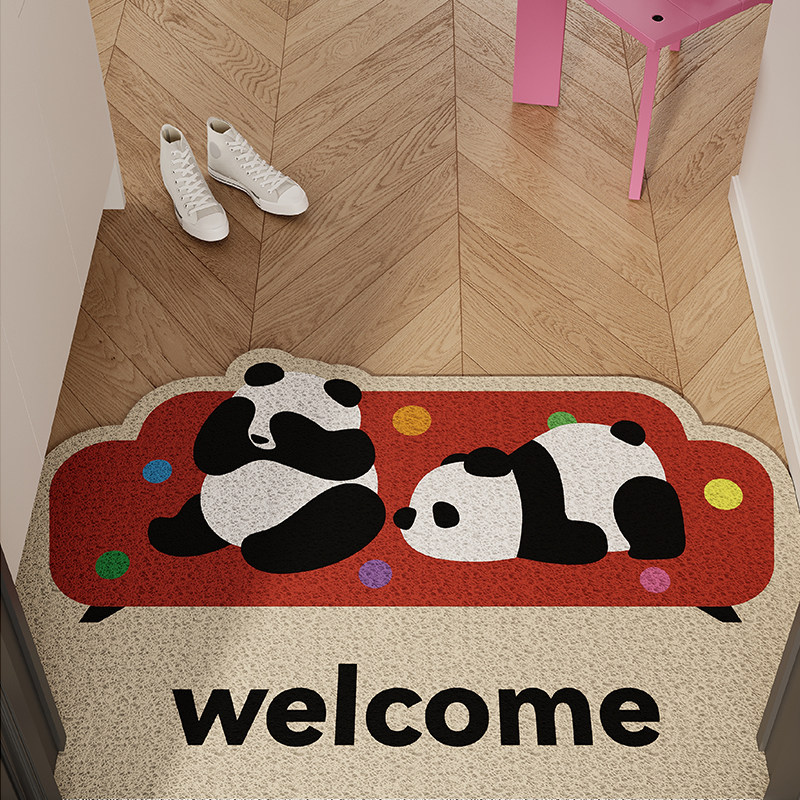 可爱熊猫红色喜庆入户门地垫丝圈防滑脚垫毯进门垫玄关门口可裁剪,淘宝优惠券,粉丝福利购,淘宝优惠卷
