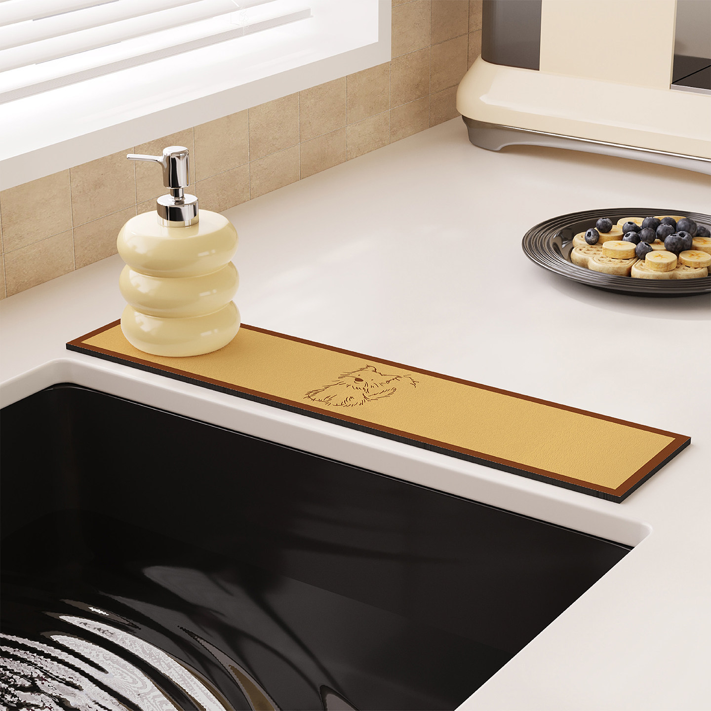 复古简约卡通小狗水龙头吸水垫厨房卫生间洗手台窄边硅藻泥沥水垫,淘宝优惠券,粉丝福利购,淘宝优惠卷