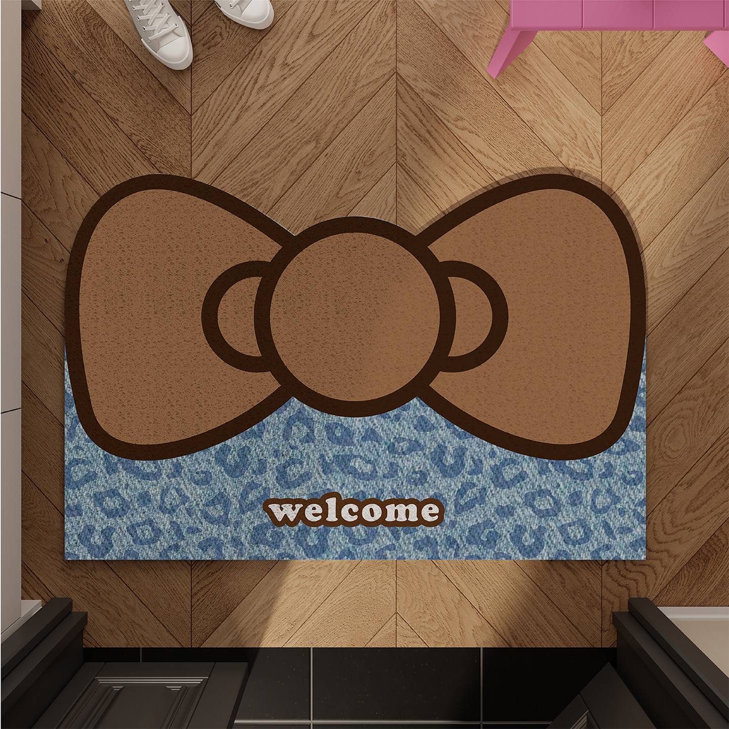 Mever豹纹Kitty蝴蝶结入户地垫门口进门入户门地毯丝圈防滑脚垫子,淘宝优惠券,粉丝福利购,淘宝优惠卷