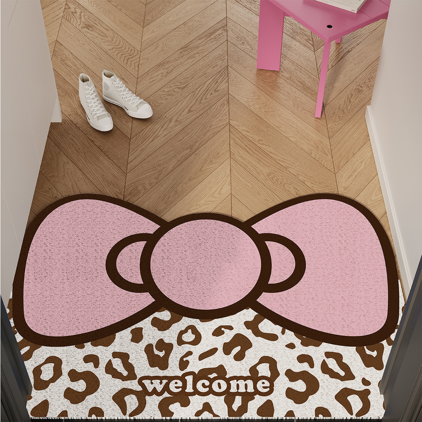 Mever豹纹Kitty蝴蝶结入户地垫门口进门入户门地毯丝圈防滑脚垫子,淘宝优惠券,粉丝福利购,淘宝优惠卷