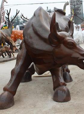 仿铜华尔街牛雕塑户外大型牛摆件玻璃钢美陈广场商场仿真动物摆设