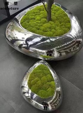 金属鹅卵石水滴不锈钢花盆槽盆栽定制抽象造型庭院摆件雕塑装饰品