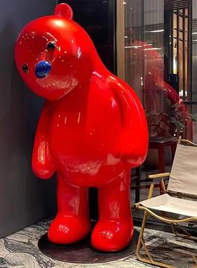 网红占占兔子pupu熊雕塑户外商场大型玻璃钢卡通熊落地装饰大摆件