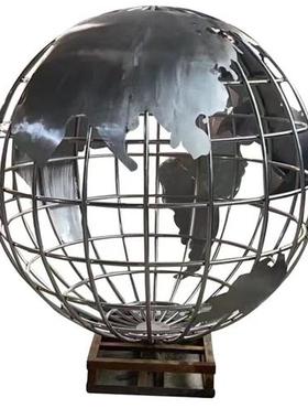 大型不锈钢地球仪雕塑定制户外镜面镂空球学校金属圆球装饰摆件