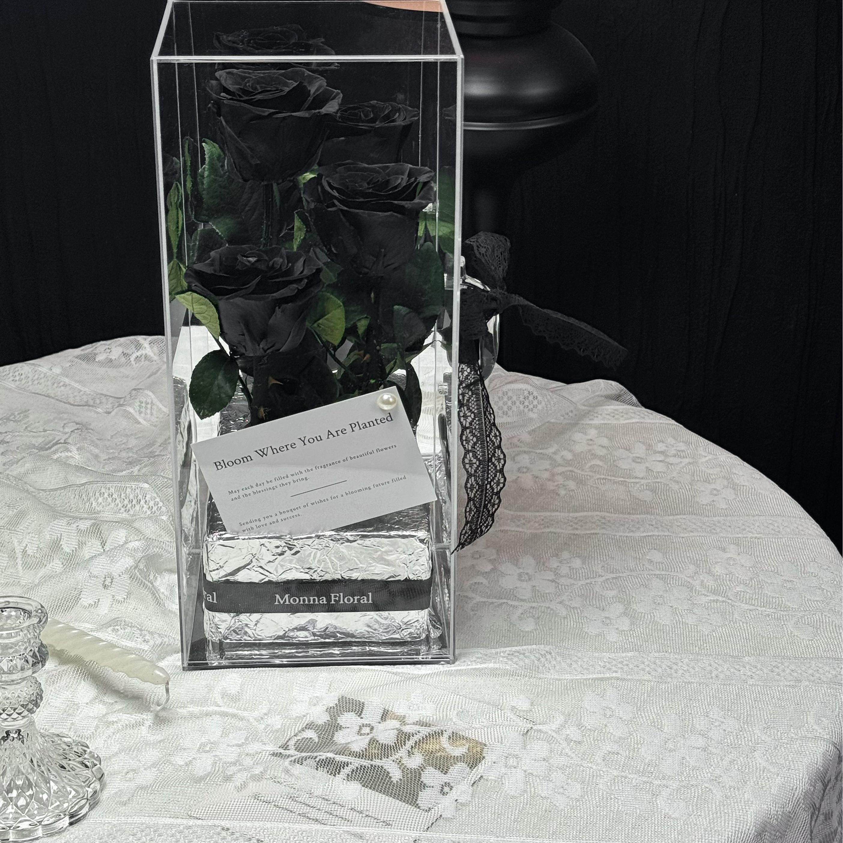 「蒙纳」奢华永生花手提玫瑰玻璃礼盒 七夕情人节礼物女朋友礼物