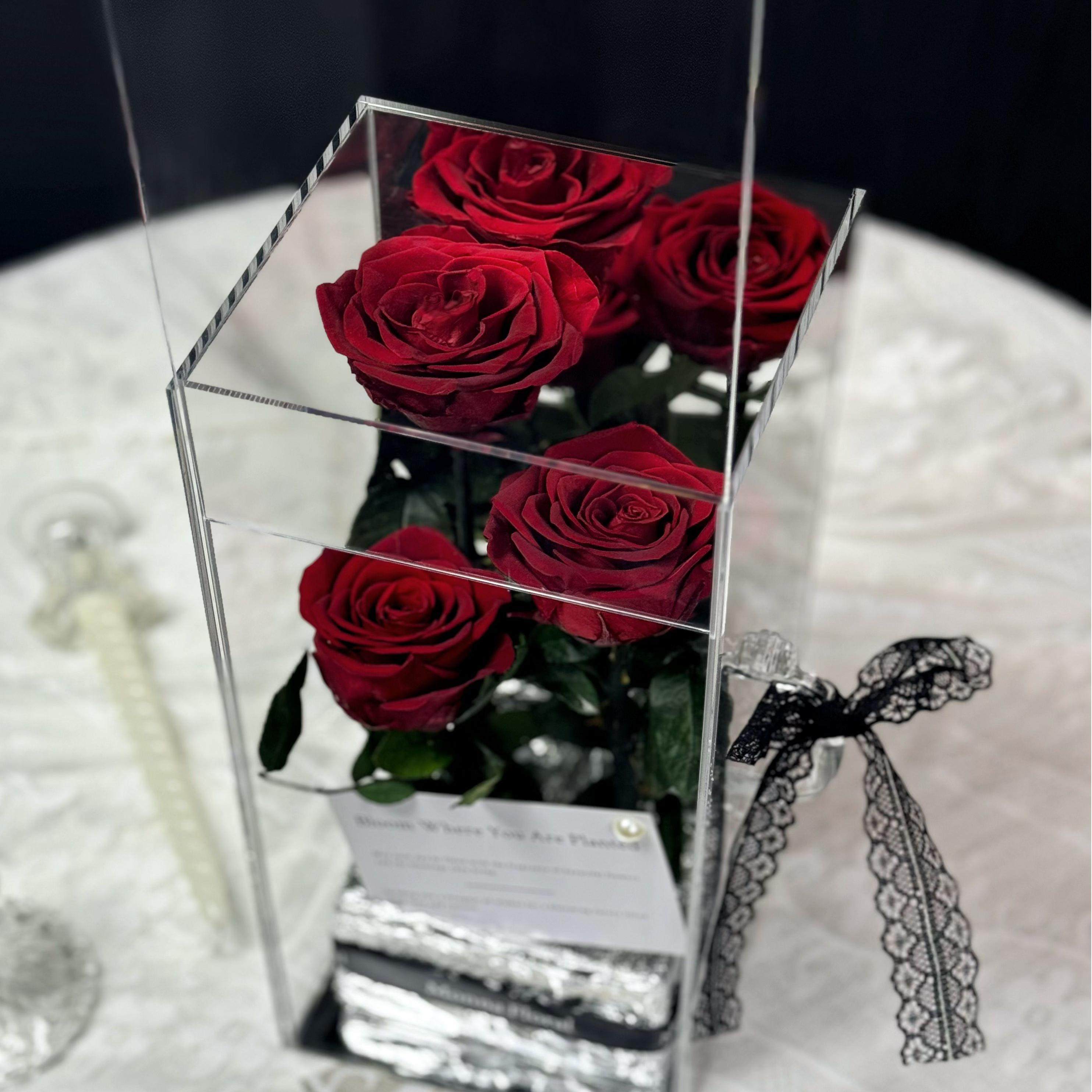「蒙纳」奢华永生花手提玫瑰玻璃礼盒 七夕情人节礼物女朋友礼物