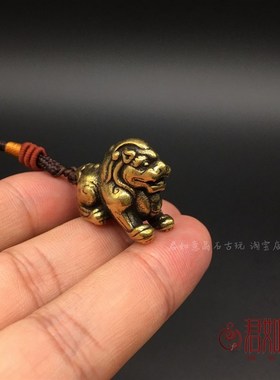 实心黄铜貔貅小挂件 兽铜钱貔貅手把件铜饰钥匙扣