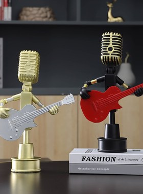 创意麦克风吉他手摆件客厅玄关酒柜电视柜桌面装饰品橱窗陈列道具
