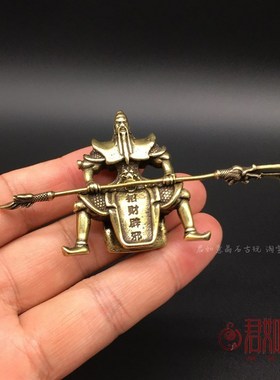 实心黄铜关公雕像小摆件关二爷横刀站立武财神关羽像铜器收藏