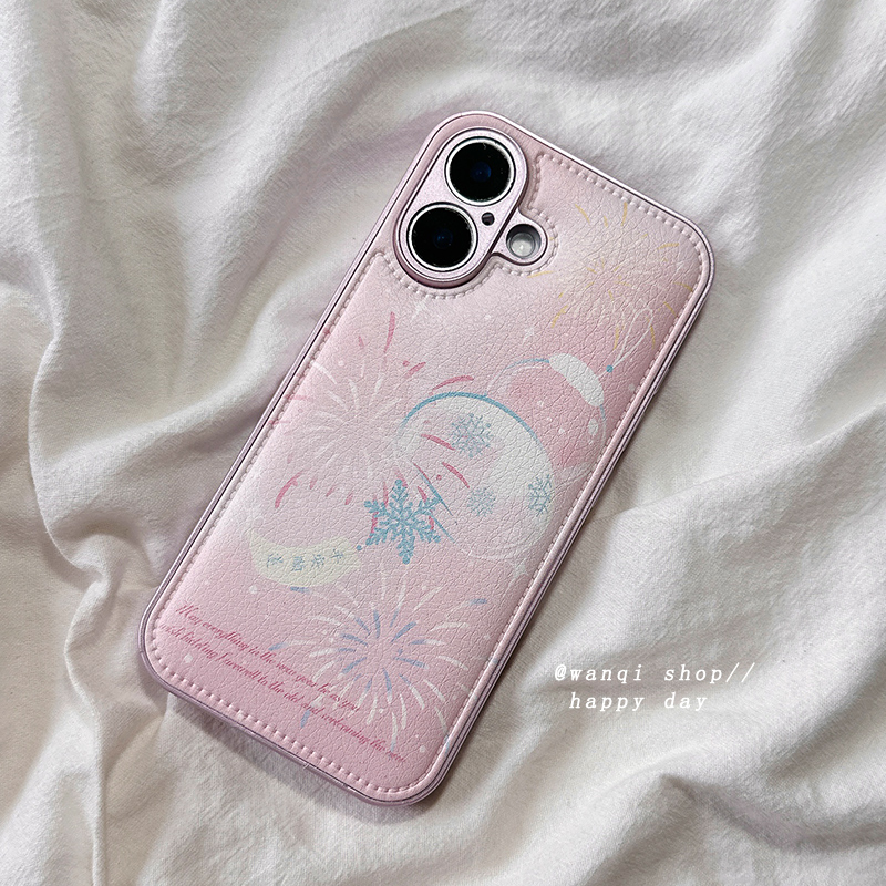 ins少女心粉色烟花风铃适用苹果16手机壳iphone15promax高级感iPhone13保护套14新款防摔硅胶镜头全包女款软