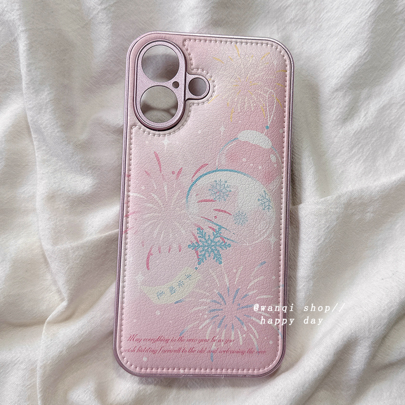 ins少女心粉色烟花风铃适用苹果16手机壳iphone15promax高级感iPhone13保护套14新款防摔硅胶镜头全包女款软