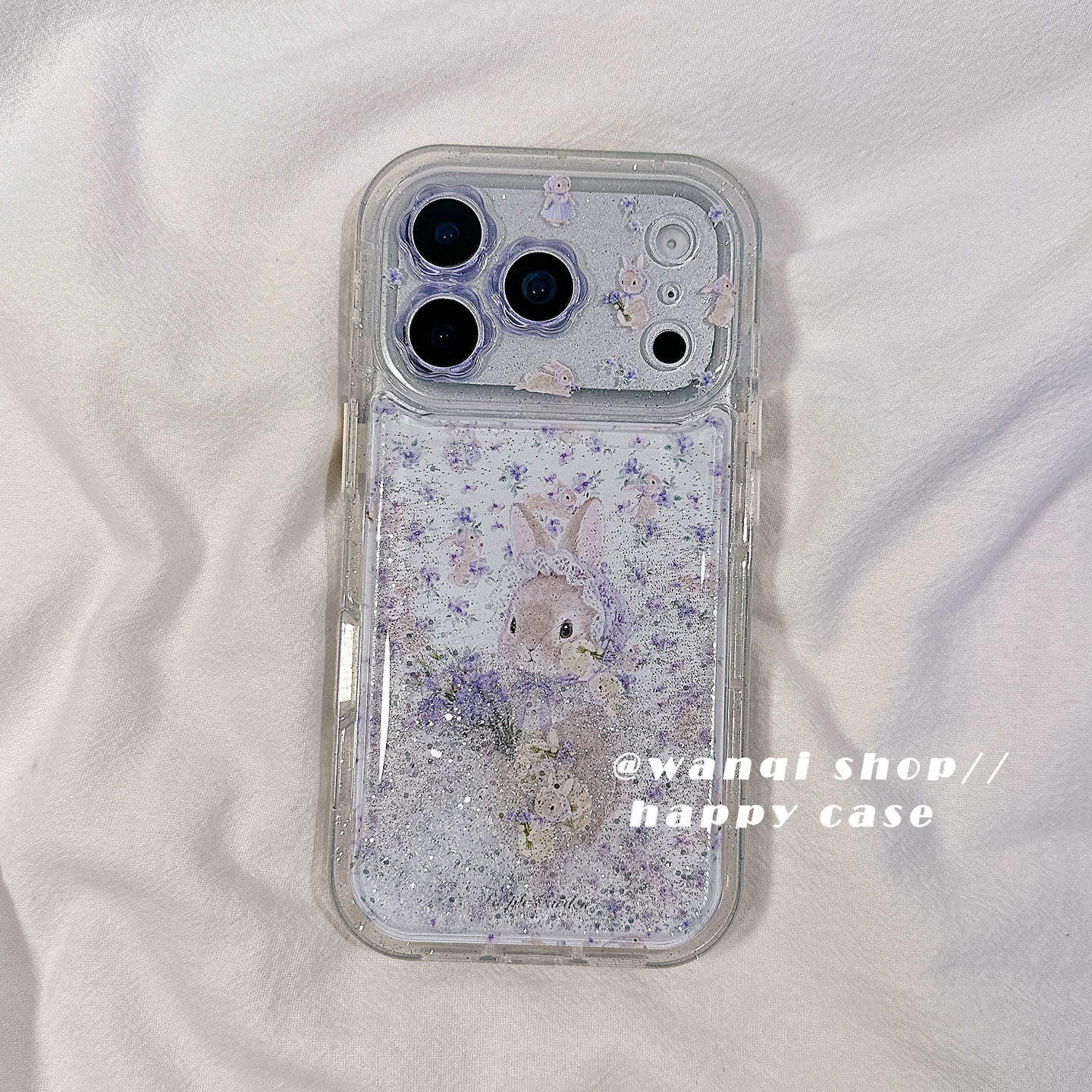 可爱流沙紫色碎花小兔子适用苹果17手机壳iphone16promax保护套13/14新款16Pro硅胶防摔15全包女软日韩卡通超,淘宝优惠券,粉丝福利购,淘宝优惠卷