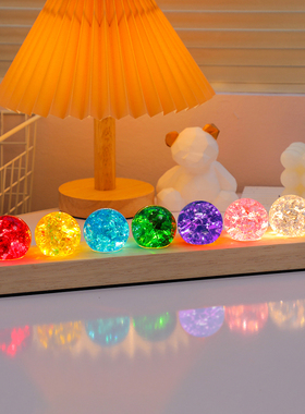 七彩冰裂纹发光水晶球小夜灯摆件