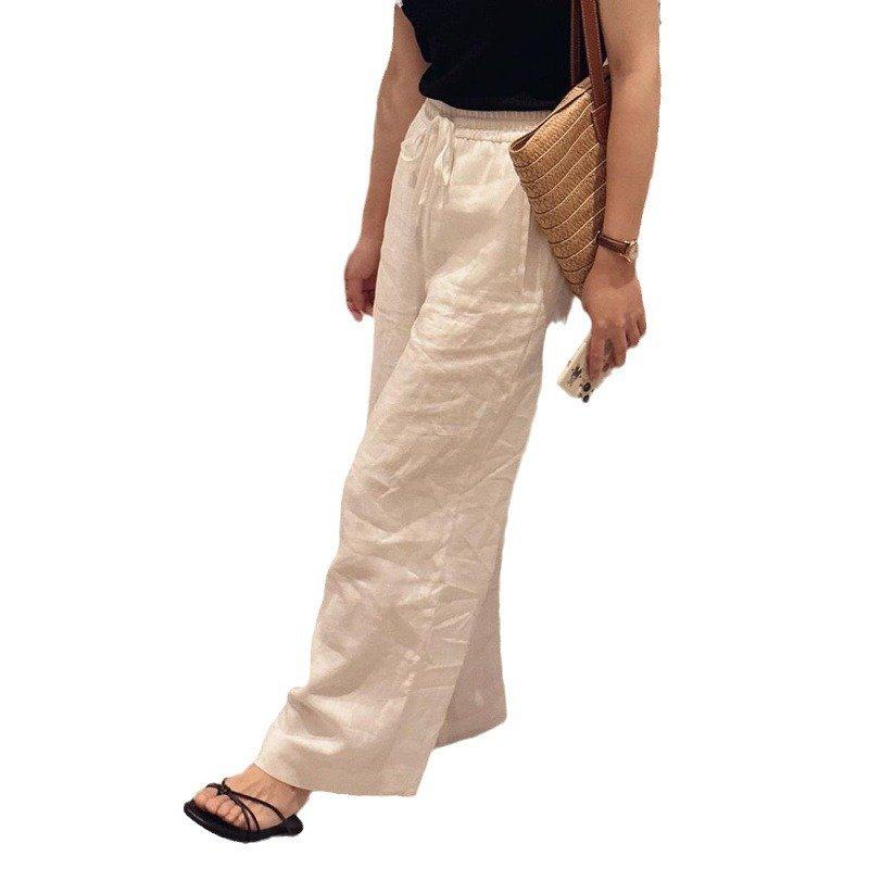 白色薄款天丝亚麻阔腿裤女2025夏季新款棉麻高腰垂感直筒休闲裤子,淘宝优惠券,粉丝福利购,淘宝优惠卷