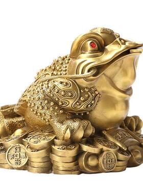 黄铜金蟾招财聚财摆件三足蟾蜍金蝉店铺客厅办公室开业礼品工艺礼