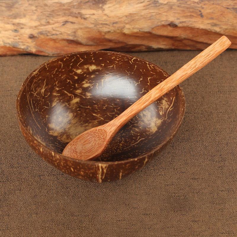 Natural Coconut Wood Spoon Bowls Coconut Palm Wood Scoop Cut - 图0