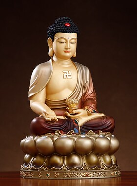 新品纯铜彩绘阿弥陀o佛像摆件家用供奉三宝佛坐姿阿弥陀佛接引像