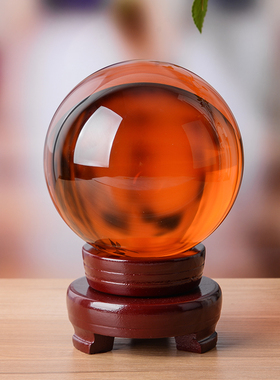 新品特价大小号琥珀色黄色水晶球摆件 开业乔迁转运X球客厅家居装