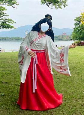 网红露脸汉服空脸玻璃钢雕塑户外景区打卡拍照镂空人物落地大摆件