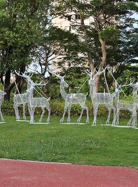铁艺镂空梅花鹿户外仿真鹿雕塑售楼部草坪不锈钢编织摆件