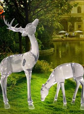 新中式酒店会所大堂家居玄关透明树脂大型雕塑麋鹿公园草坪摆件