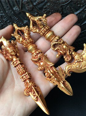 新品藏式鎏金金刚杵尼泊尔手工制作E纯铜不掉色鎏金杵挂件吊坠法
