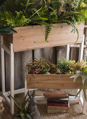 田园实木花槽花架花几隔断大花器花盆设计空间收纳覆古文艺摆件