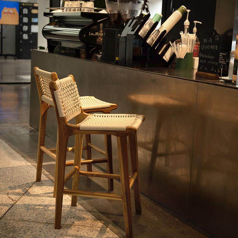 印尼进口岛台椅北欧民宿吧台椅实木藤编咖啡厅高脚椅家用餐椅凳子,淘宝优惠券,粉丝福利购,淘宝优惠卷
