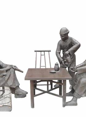 玻璃钢彷铜古代人物采茶制茶喝茶品茶聊天雕塑广场茶文化景观摆件