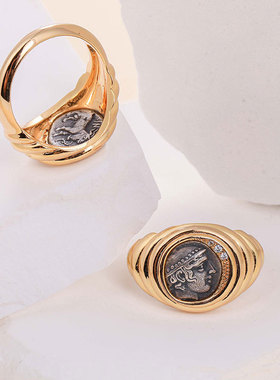 古希腊商神郝尔墨斯古币戒指S925