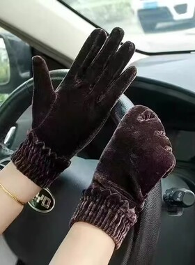 罗口丝绒手套保暖防寒骑行手套