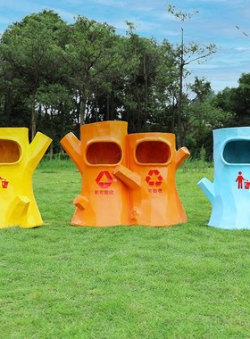 玻璃钢户b外树桩石头垃圾桶环保雕塑景区公园林游乐场商场装饰摆