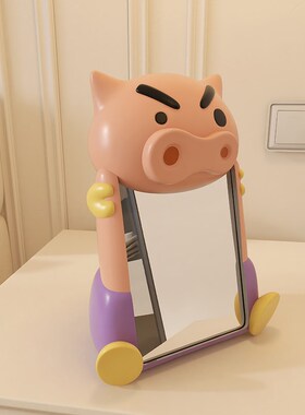 卡通肥嘟嘟左卫门便携化妆镜子梳妆台桌面L镜客厅卧室装饰生日摆