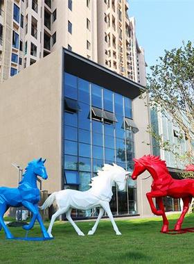玻璃钢仿真几何白马雕塑商场景观售楼部块面抽象几何动物装饰摆件