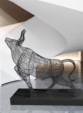 售楼部酒店室内铁艺不锈钢镂空牛雕塑商场摆件工艺品装饰小品定制
