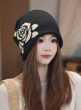 秋冬女针织堆堆帽保暖护耳显脸小