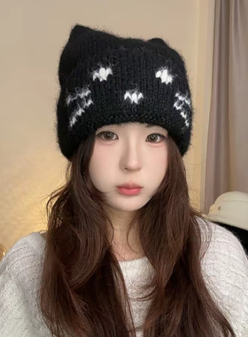 秋冬女小猫耳针织帽保暖显脸小