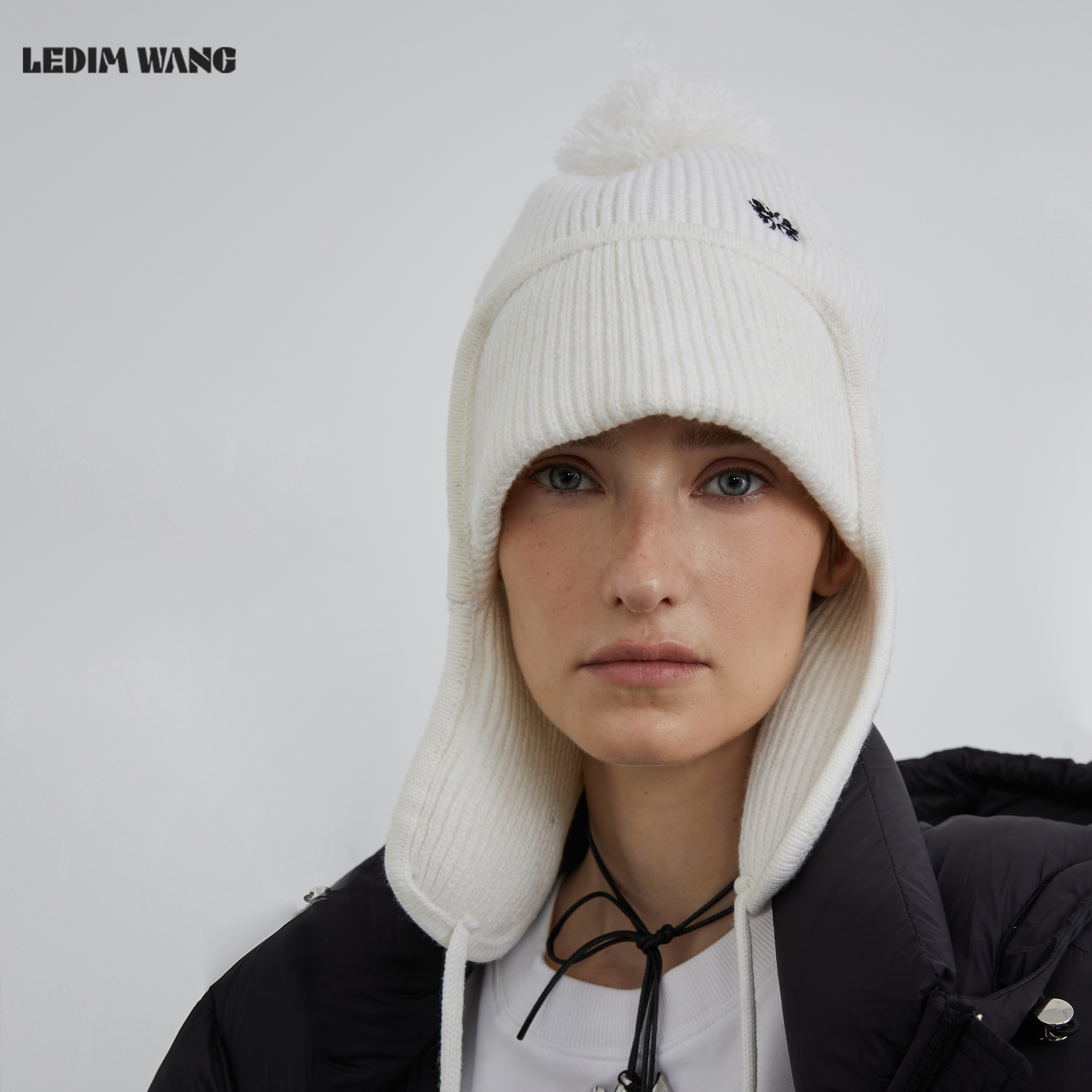LEDIM WANG红标/氛围感趣味雷锋针织帽女2025秋冬新款黑/白色百搭 - 图1