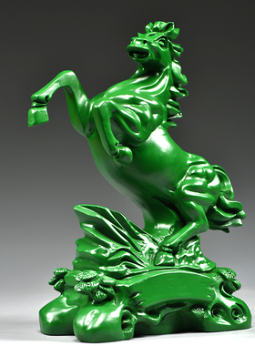 绿色木马到成功雕刻摆件家居客厅办公室实木马装饰工艺礼品摆饰开