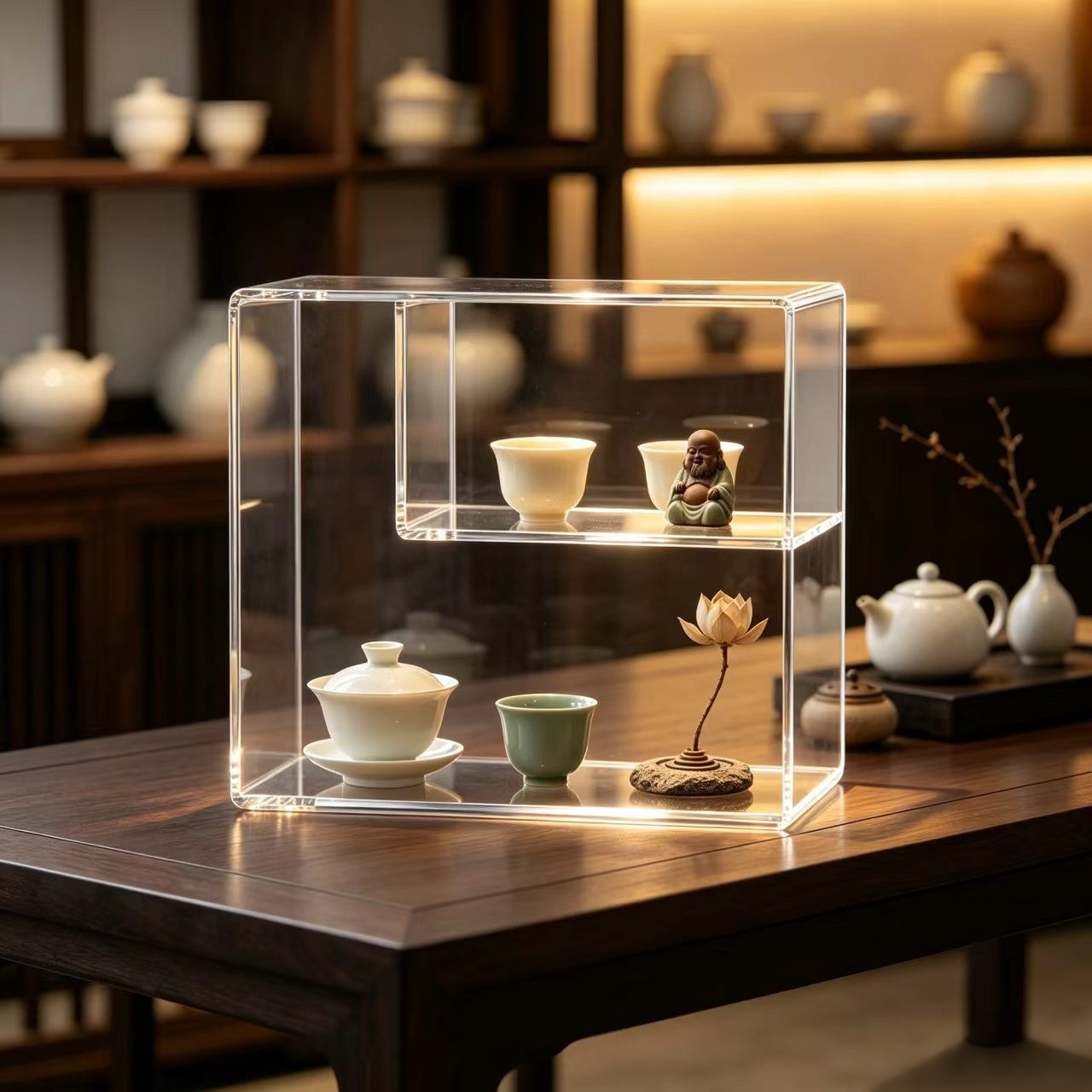 Acrylic Bogu Rack New Chinese Zen Tea Table Tea Set Display Rack Desktop Tea Cup Tea Pet Display Rack
