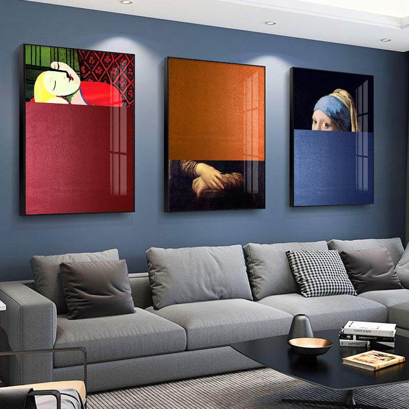 蒙眼女士餐厅艺术挂画小众复古装饰画欧式人物个性创意双联壁画,淘宝优惠券,粉丝福利购,淘宝优惠卷